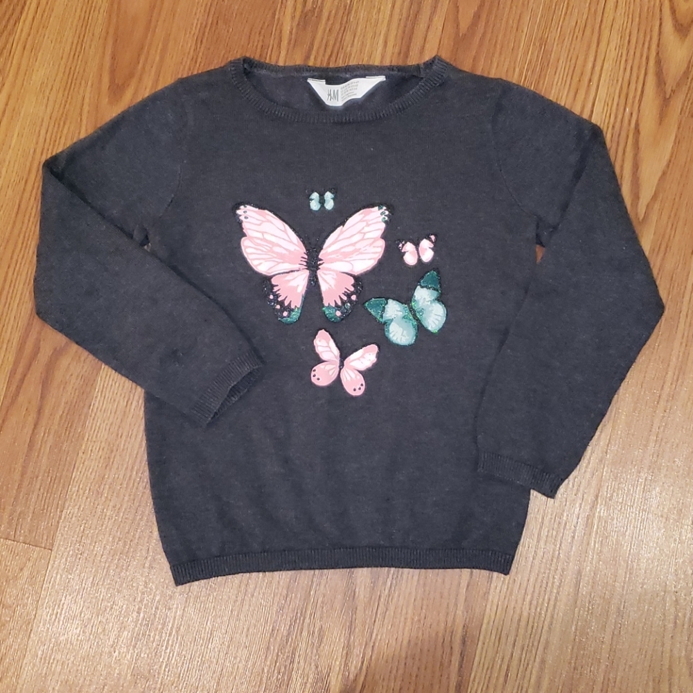 H&M Gray Sweater with Butterflies (Size US 4-6Y)